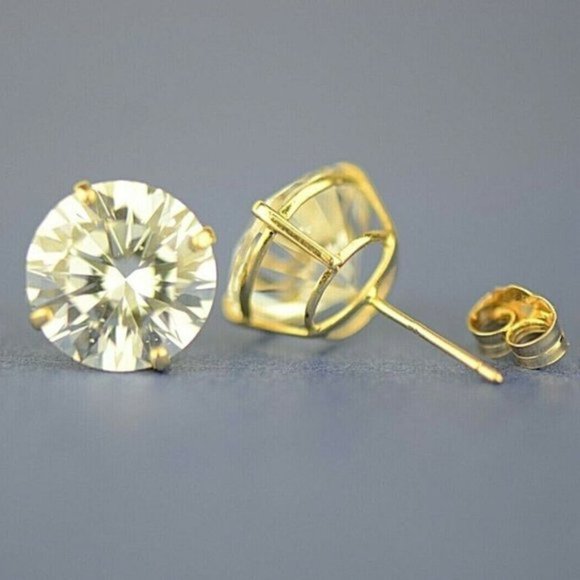 Solid 14k Yellow Gold Round Stone Prong Set Stud Push Back Earrings Size 7mm - Picture 9 of 9